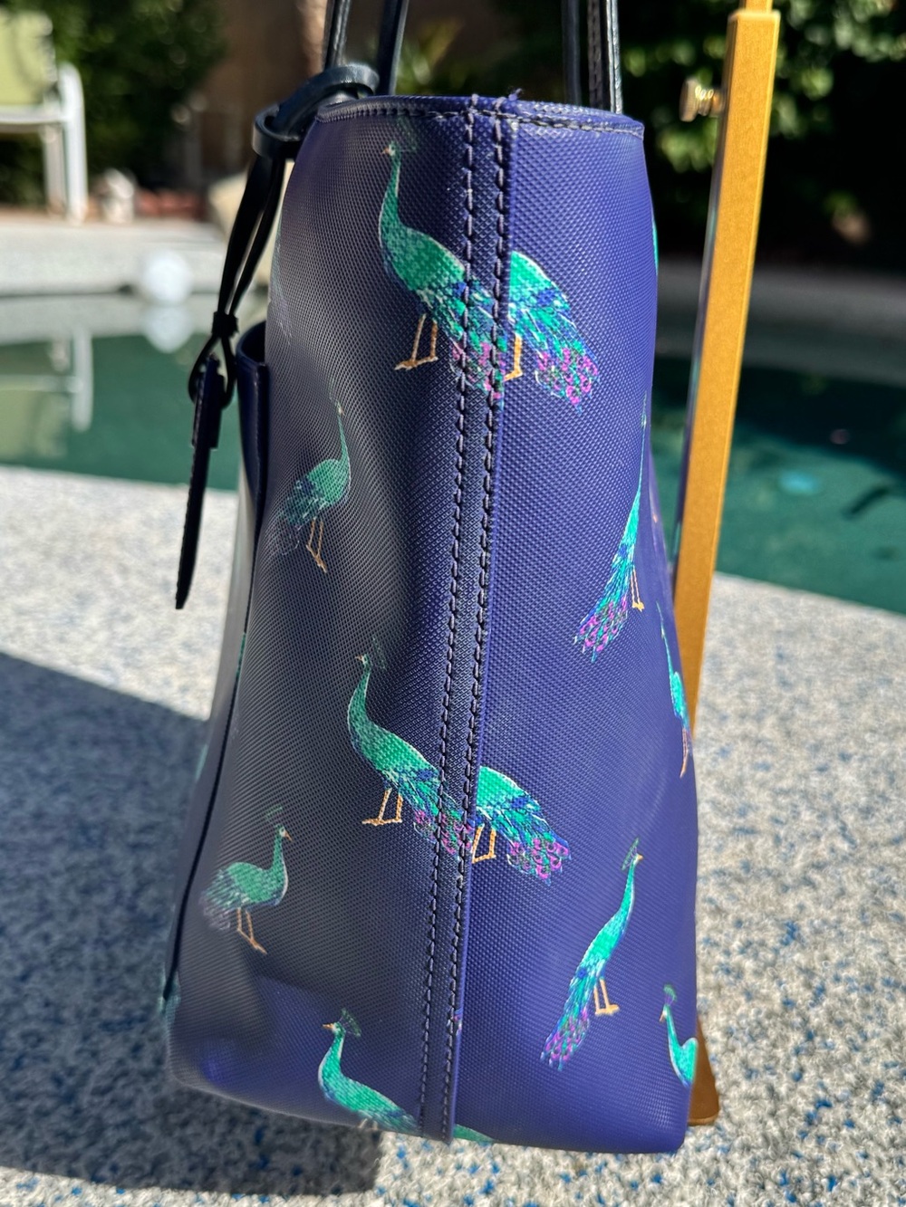 Kate Spade Peacock Handbag - Navy Tote with Teal Peacock Print - EUC - Picture 4 of 16